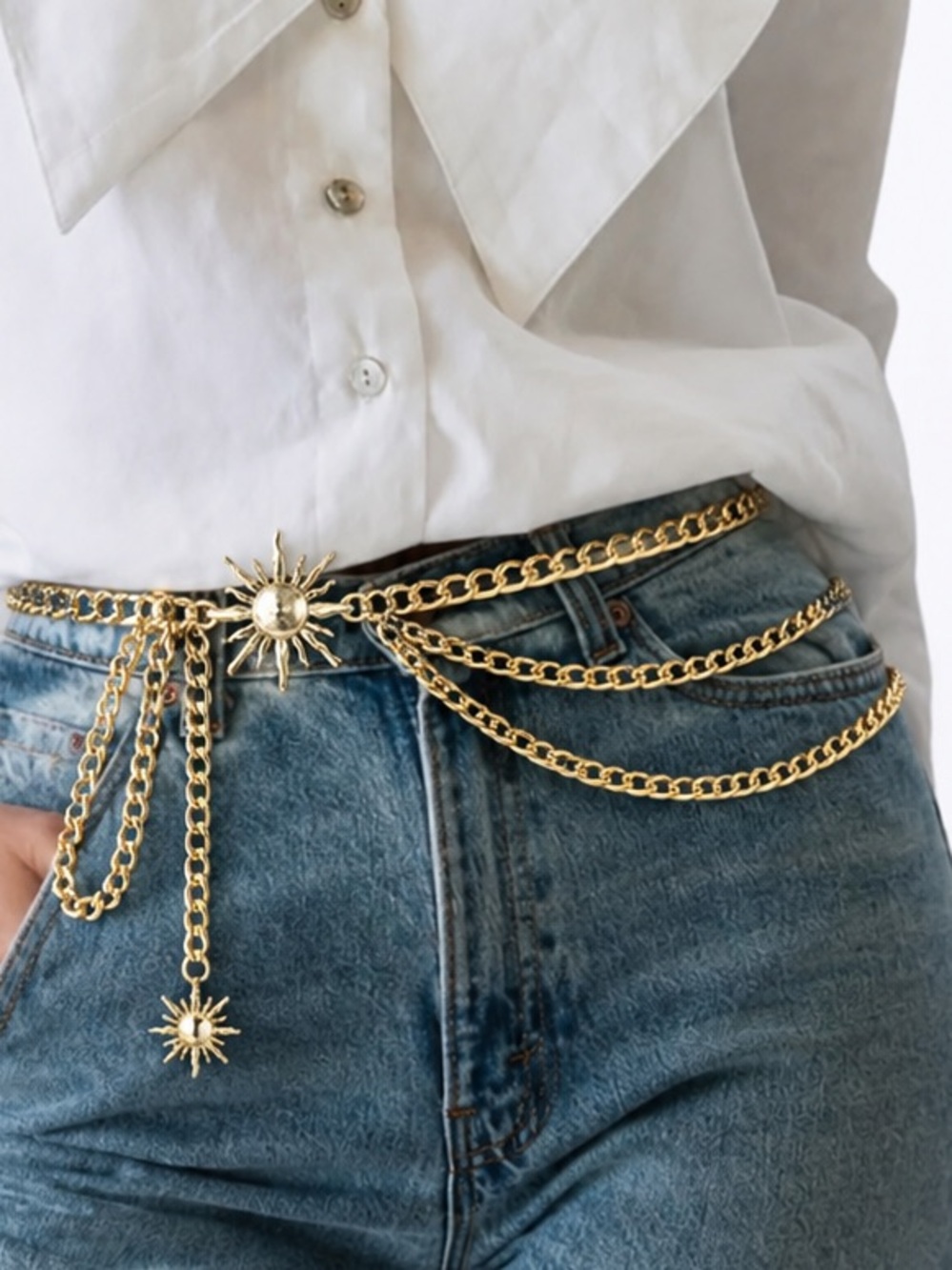 Gold Sunburst Multi-Chain Waist Belt
